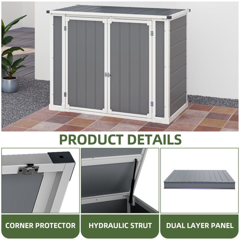 Uforic Storage Shed with Front & Lift-Up Doors, Double-Layer Resin, Lockable Latch for Outdoor, Gray - Image 4