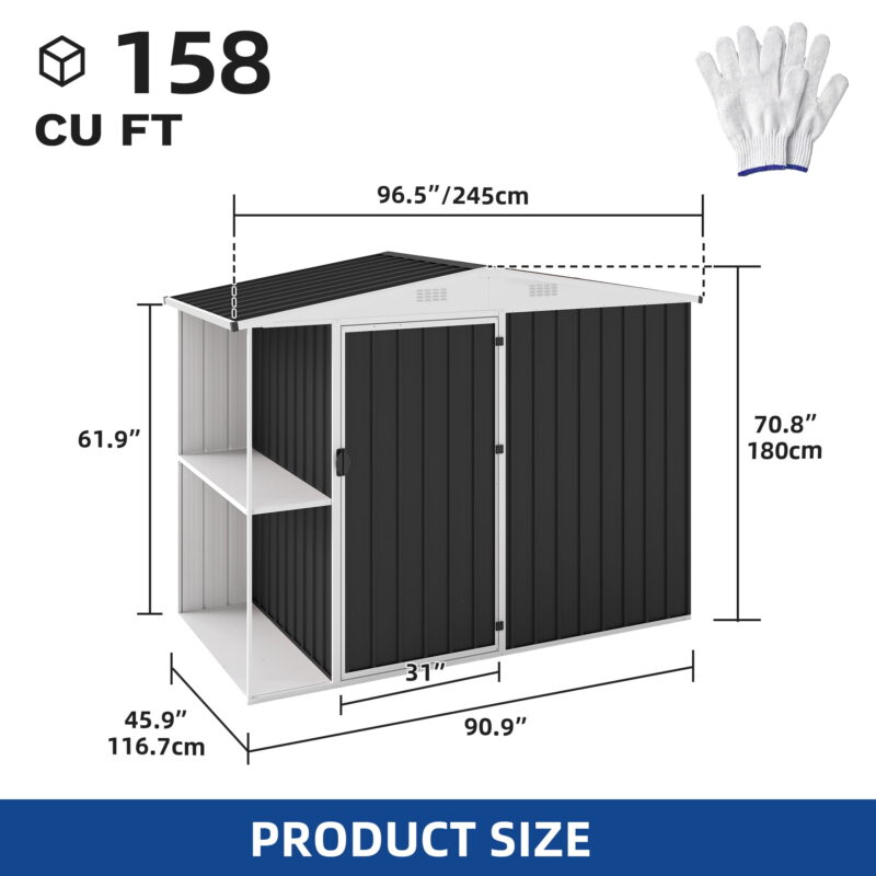 Uforic 8x4 FT Oversized Steel Storage Shed with Ventilation, Lockable Doors, and Sloped Roof for Outdoor, Dark Gray - Image 7