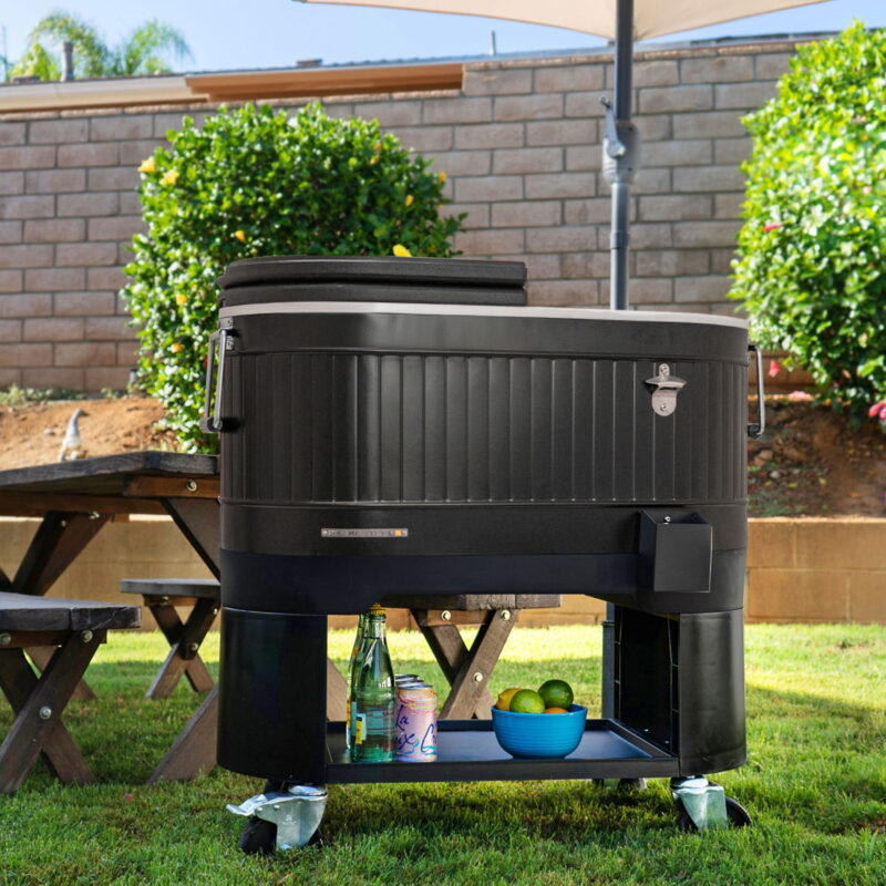 Permasteel 120-QT Outdoor Portable Patio Cooler Ice Chest with 2 Drink Dividers, Swivel Caster Wheels, Heavy-Duty Handles, Black - Image 7