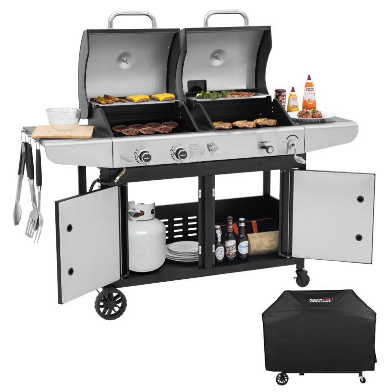 Royal Gourmet ZH3002C 3-Burner 25,500-BTU Dual Fuel Cabinet Gas and Charcoal Grill Combo with Cover - Image 2