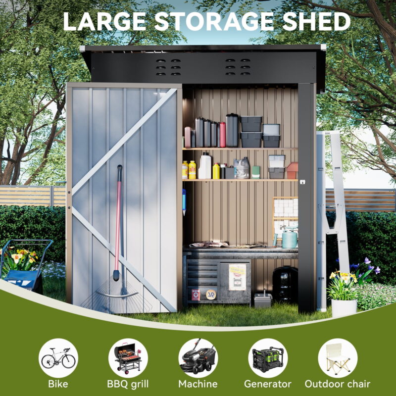 COMHOMA Metal Shed 5 x 3 ft. Outdoor Storage Shed with Lockable Door and Air Vent Metal Garden Shed,Brown - Image 5