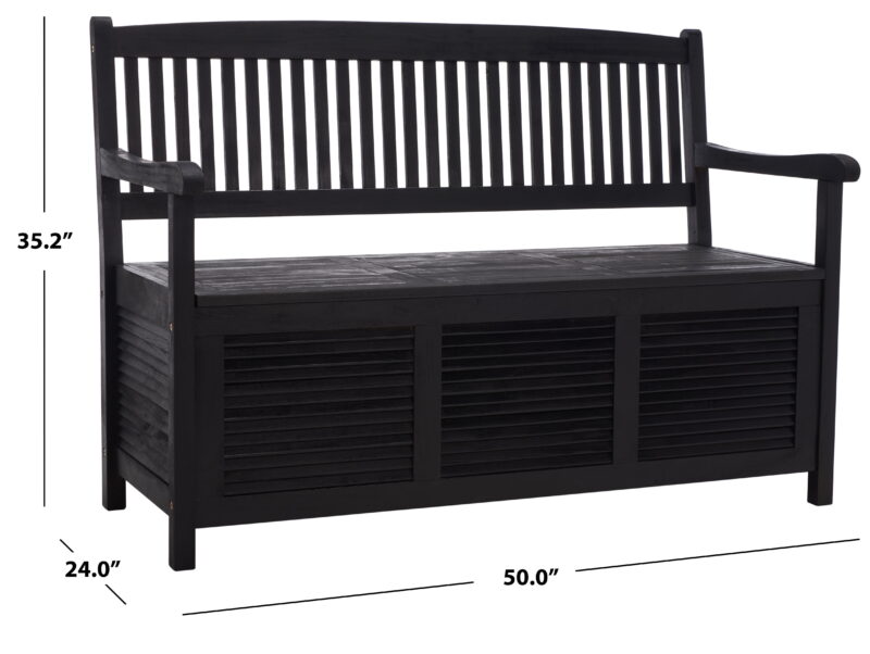 SAFAVIEH Brisbane Transitional Outdoor Patio Storage Bench, Black - Image 3