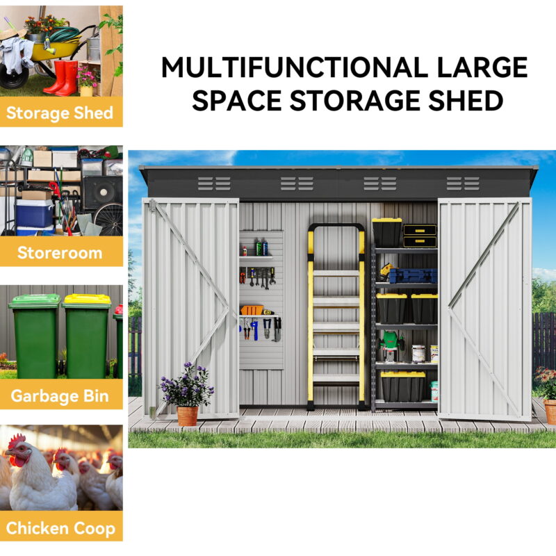Uforic 9.1' x 4.2' Outdoor Storage Shed, Large Metal Tool Sheds, Heavy Duty Storage House with Lockable Doors & Air Vent - Image 2
