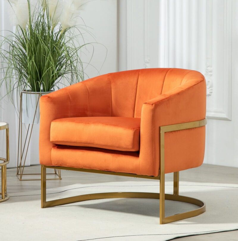 US Pride Furniture Modern Accent Armchair Luxury Gold Frame and Multi-colored Velvet Material Infuse Elegant Flair Red Orange - Image 7