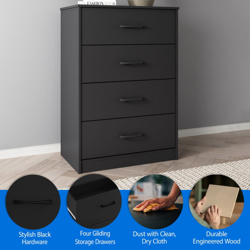 Mainstays Ardent 4 Drawer Dresser, Black - Image 2
