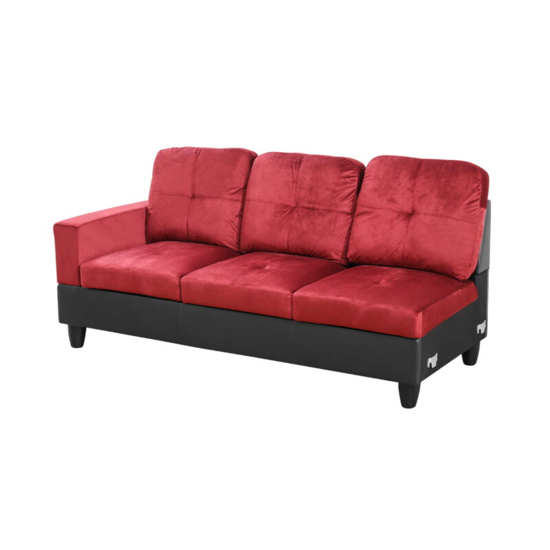 Hommoo 4 Seats Flannel and PVC Sectional Sofa Couch Set, Modern L Shaped Sectional Couch, Living Room Furniture Set, Red - Image 4