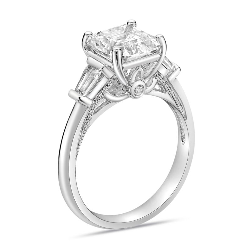 Brilliance Fine Jewelry 925 Sterling Silver Asscher Simulated White Diamond and Channel Cubic Zirconia Gemstone Cocktail Ring - Image 2