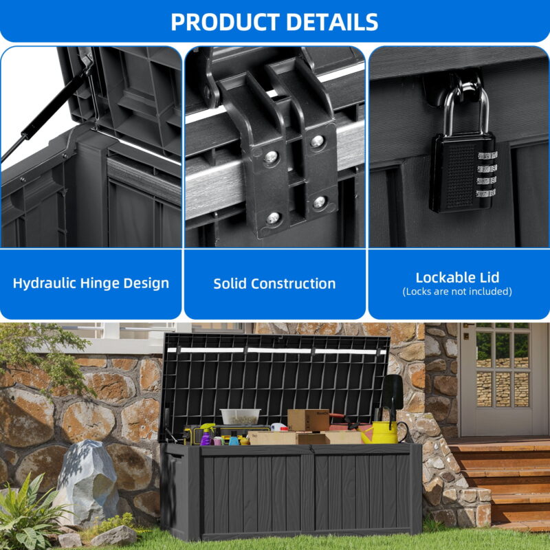 Uforic 120 Gallon Large Resin Deck Box, Outdoor Storage Box, Patio Big Container Box, Waterproof, Lockable, Dark Grey - Image 5