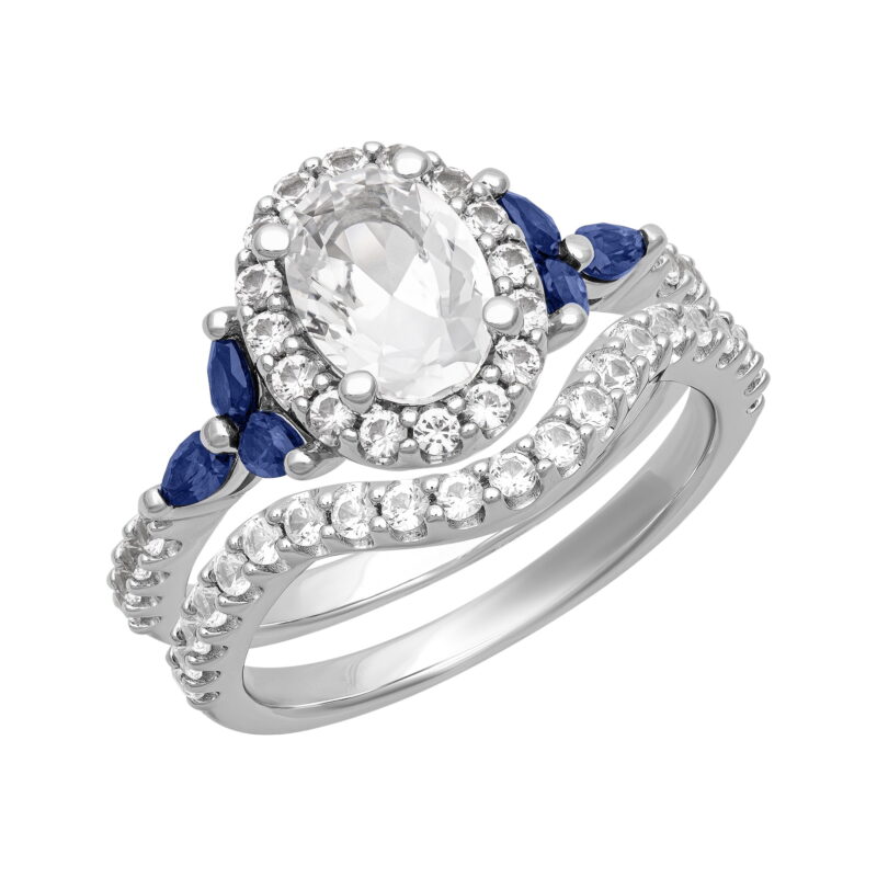 2 3/8 CT TGW Created Blue & White Sapphire "Twilight Gem" Women's Bridal Set in Sterling Silver by Keepsake
