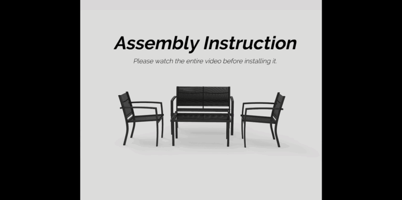 LACOO 4 Pieces Outdoor Furniture Set Patio Textilene Steel Conversation Set with Loveseat Tea Table for Lawn and Balcony, Black - Image 2