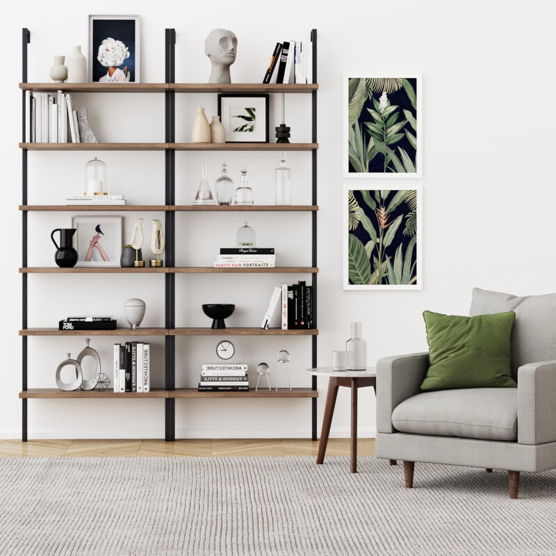 Nathan James Theo 6-Shelf Tall Bookcase Wall Mount Bookshelf Natural Wood Industrial Metal Frame Reclaimed Oak/Black - Image 2
