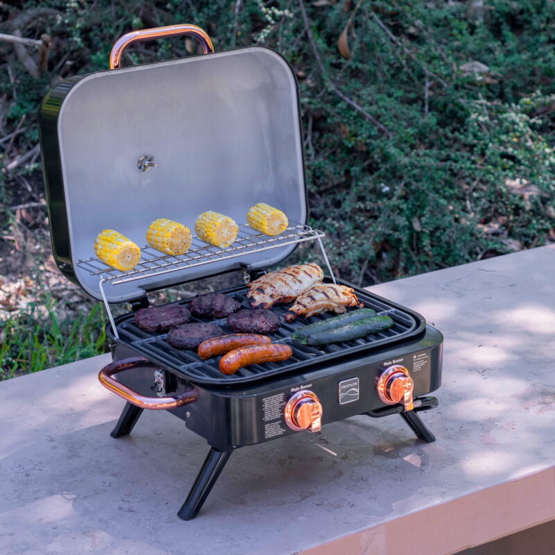 Kenmore 2-Burner Portable Tabletop Retro Gas Grill, Black and Copper - Image 4