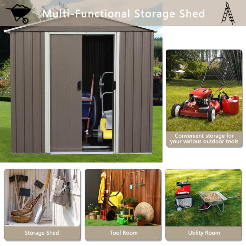 DEALTOPS 6ft x 5ft Outdoor Storage Shed,Galvanized Steel Storage Cabinet with Lockable Door for Backyard, Patio, Lawn-Grey - Image 4