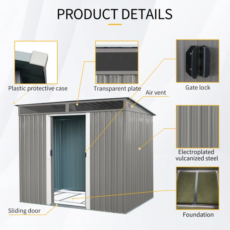Alvantor Outdoor Storage Shed 8 x 6 Ft Metal Garden Shed with Sliding Doors and Transparent plate for Backyard, Garden White - Image 3