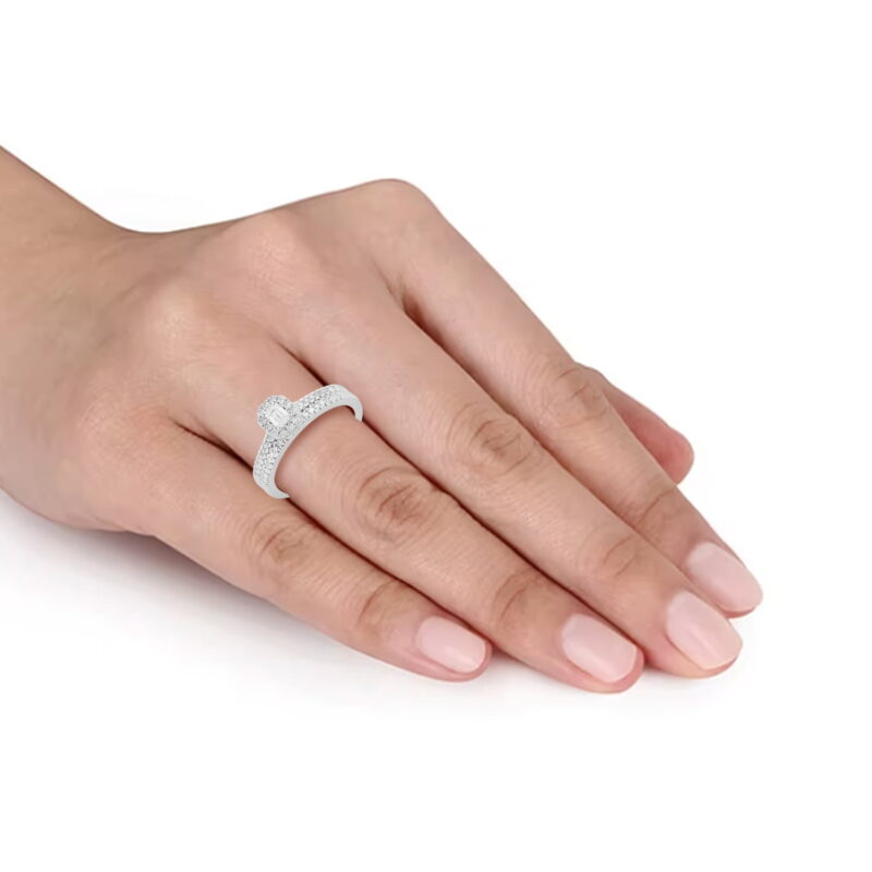 Brilliance Fine Jewelry Sterling Silver 1/2ct Emerald Lab Grown Diamond Bridal Ring Set - Image 3
