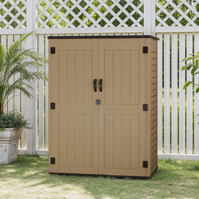 Uforic Outdoor Storage Shed, 59 Cu Ft Tool Shed Ideal for Garden, Garage & Patio, Lockable Door, Brown - Image 5