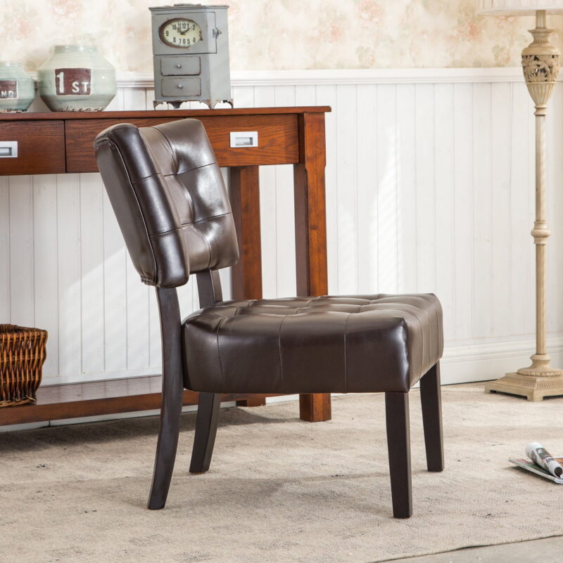Roundhill Furniture Blended Leather Tufted Accent Chair with Oversized Seating, Brown Faux Leather - Image 3