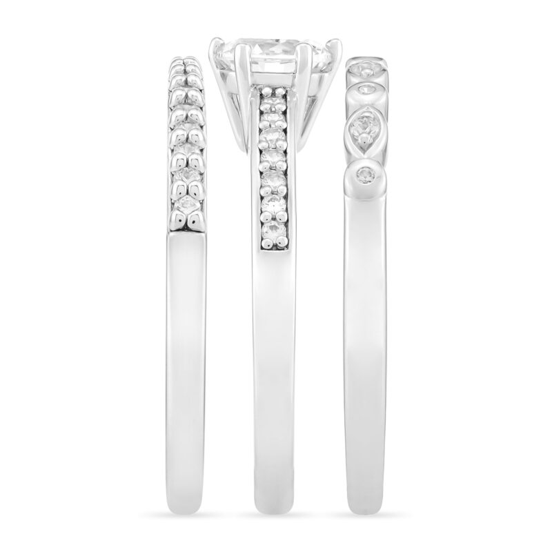 Brilliance Fine Jewelry Women's .925 Sterling Silver Simulated Round White Diamond Trio Set Rings - Image 2