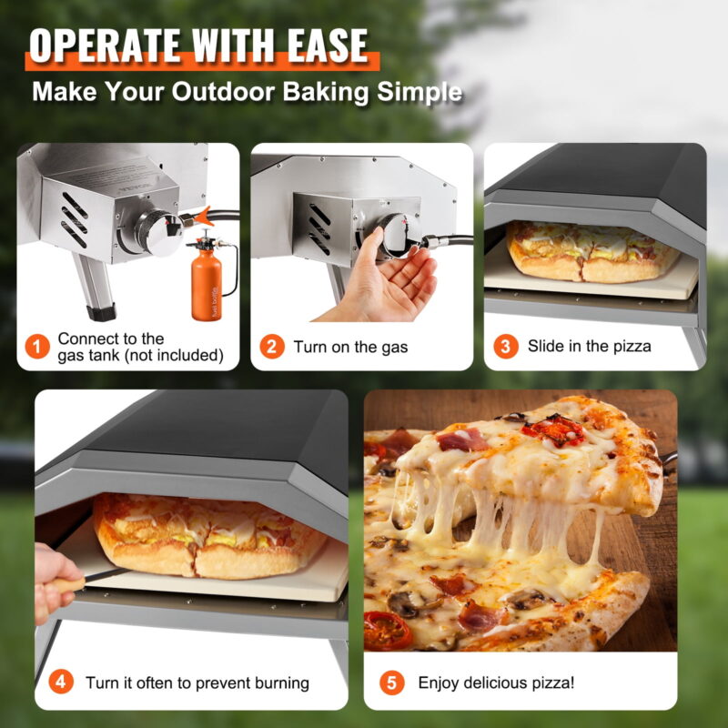 KFFKFF 13" Portable Outdoor Pizza Oven Gas Pizza Oven Stainless Steel Foldable - Image 5
