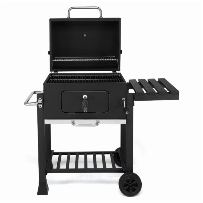 Heavy-Duty Charcoal Grill - Spacious Cooking Area, Height-Adjustable Charcoal Pan, Foldable Side Table & Wheels, for Backyard/Gatherings - Image 2