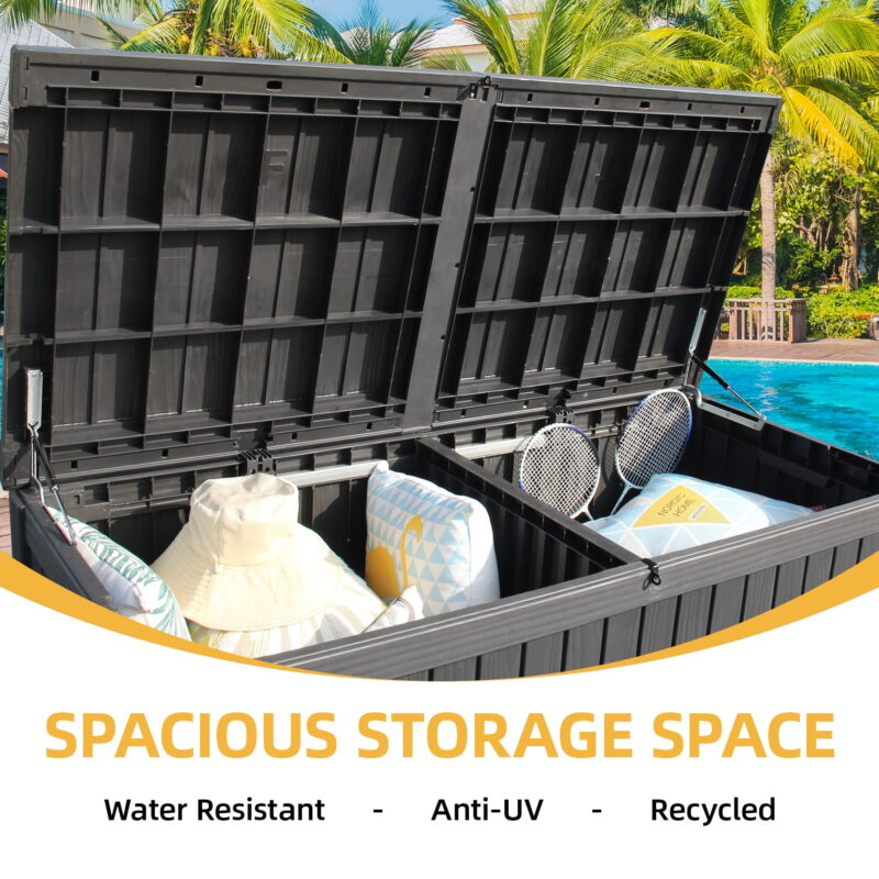 Uforic 150 Gallon Outdoor Storage Deck Box , Large Outdoor Storage Organized w/Divider,for Patio Furniture,Garden Tools, Black - Image 3