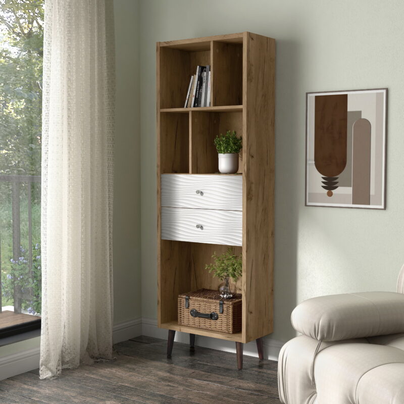 Furniture of America Nye Mid-Century Modern 5-Shelf Standard Bookcase with Light Oak - Image 6