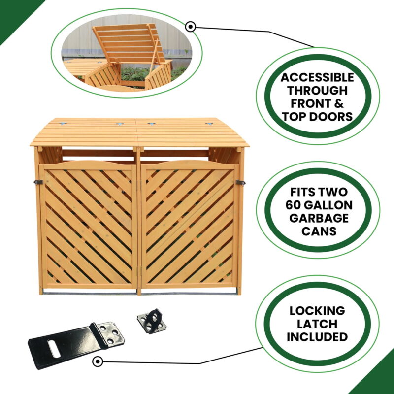 Hanover Outdoor 4.9 ft. x 4 ft. Wooden Trash Bin and Recyclables Storage Shed - HANWS0104-NAT - Image 3