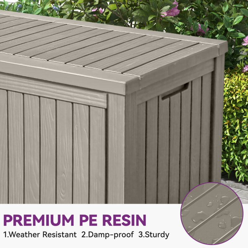 Uforic 150 Gallon Resin Deck Box, Outdoor Waterproof Storage with Divider & Lockable Lid, Brown - Image 5