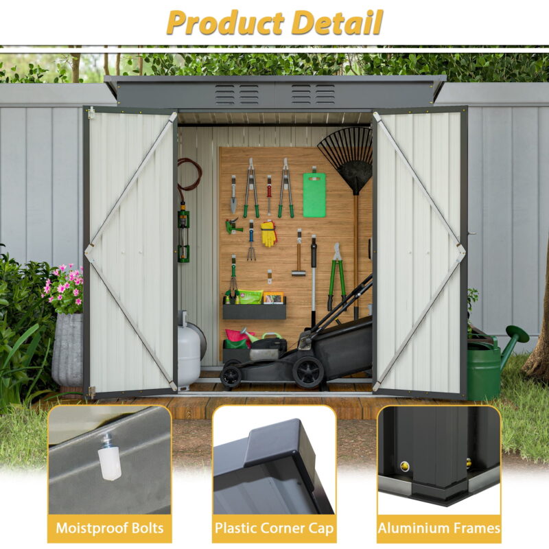 Aukfa Outdoor Storage Shed,6 x 4 ft Metal Sheds w/ Lockable Doors for Garden, Backyard,Black - Image 5