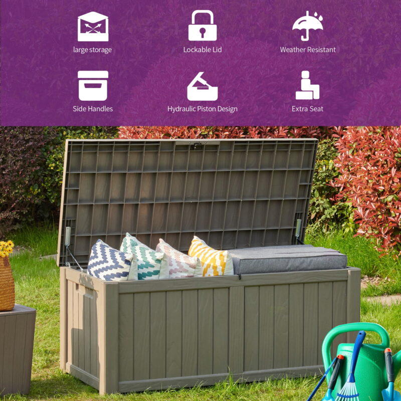 Dextrus 120 Gallon Outdoor Weatherproof Resin Deck Box for Cushions & Pool Accessories - Image 2