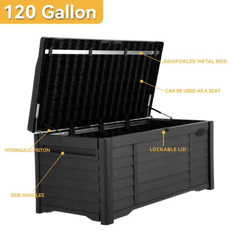 Dextrus Outdoor 120 Gallon Resin Deck Box, Black - Image 3