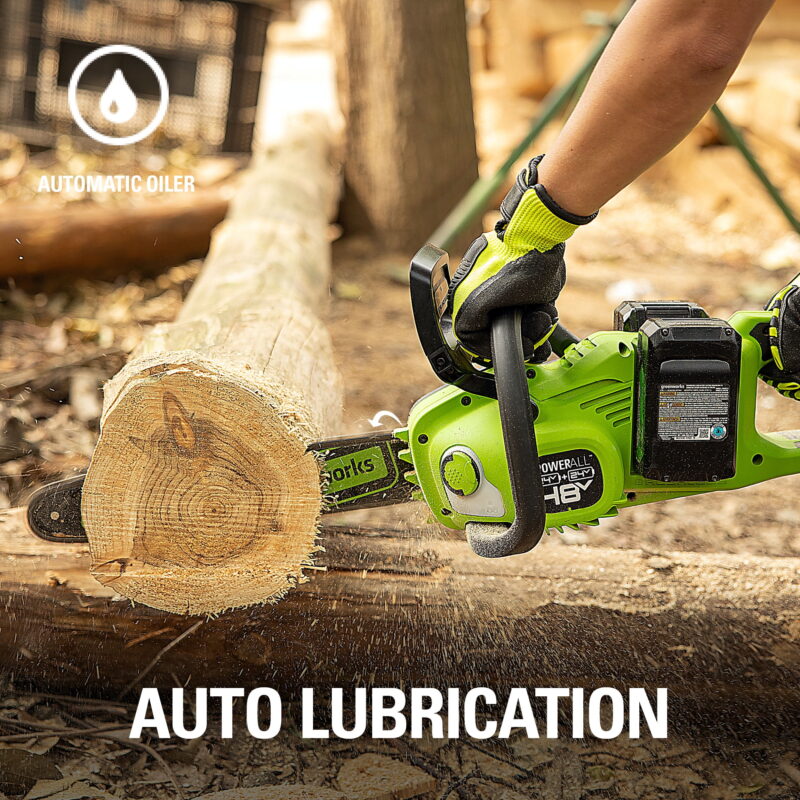 Greenworks 48V (2x24V) 14" Brushless Chainsaw + (2) 4Ah USB Batteries & Dual Port Charger 2017902 - Image 3
