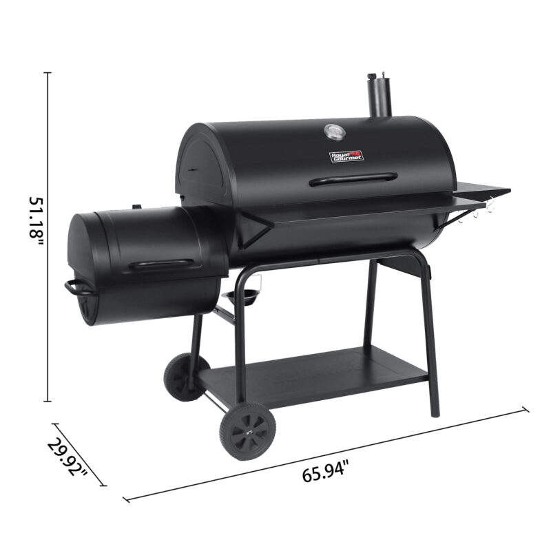 Royal Gourmet 36" Charcoal Barrel Grill with Offset Smoker, Adjustable Grates and Thermometer - Image 4