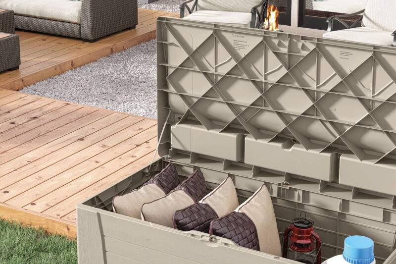 Suncast 127 Gal Outdoor Patio Storage Deck Box/Seat, Resin, Taupe, 54.5" D x 27" H x 28" W 35 lbs. - Image 5