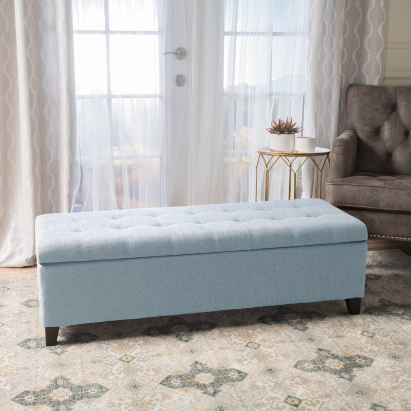 MAYEERTY 50.75" Light Sky Upholstered Ottoman Bench - Multi-functional Storage for Entryway/Bedroom/Living Room - Image 2