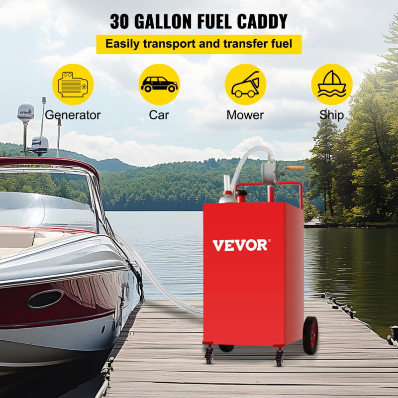 SKYSHALO, 30 Gallon Gasoline Diesel Fuel Container Manuel Transfer Pump Red - Image 6