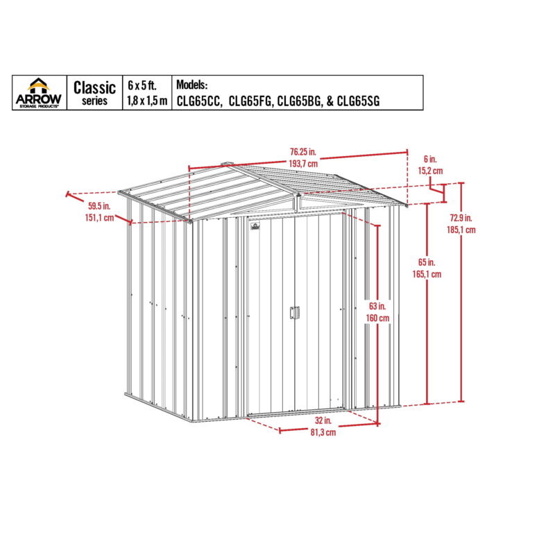 Arrow Classic Steel Storage Shed, 6x5, Sage Green - Image 5