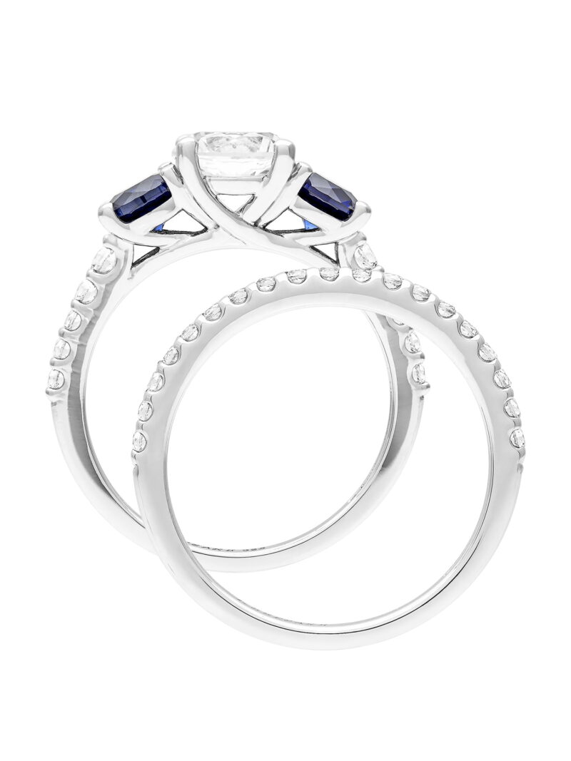 3 3/8 Carat TGW Created Blue and White Sapphire Women's "Sapphire Gem" Bridal Ring Set in Sterling Silver - Image 3