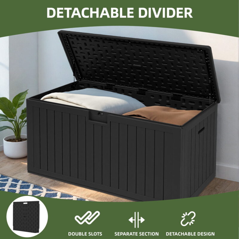 Uforic 180 Gallon Extra Large Outdoor Deck Box, Double-Wall Resin Storage Box with Flexible Divider, Lockable,‎Weatherproof,Black - Image 4