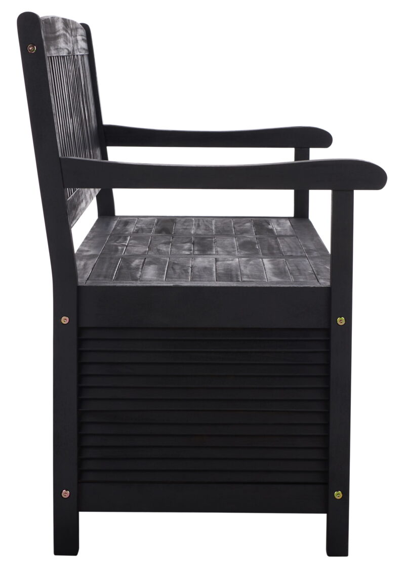 SAFAVIEH Brisbane Transitional Outdoor Patio Storage Bench, Black - Image 6