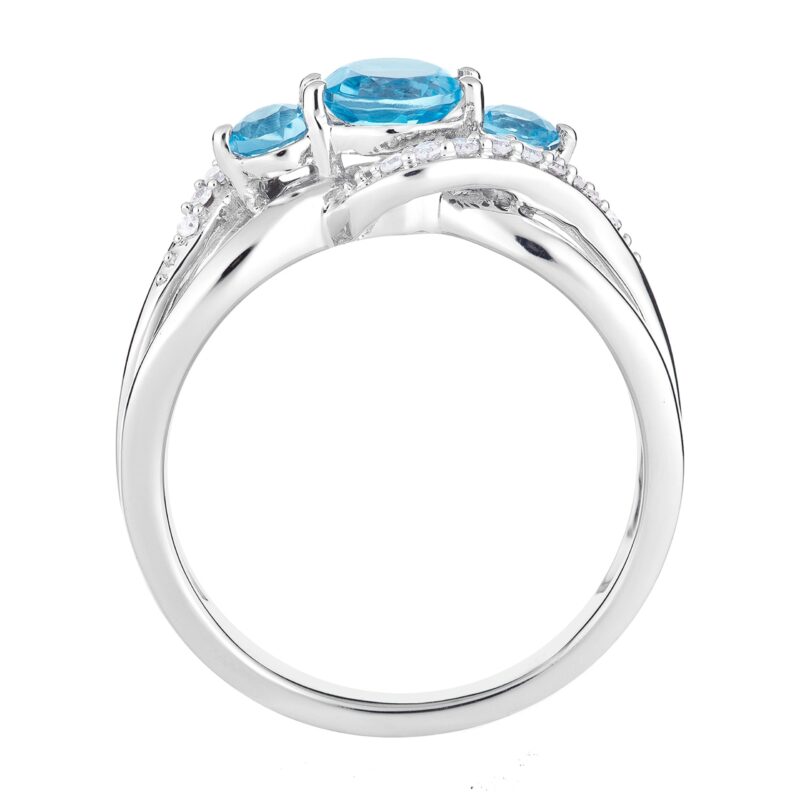 10k White Gold Swiss Blue Topaz & 1/5 Carat T.W. Diamond 3-Stone Ring - Image 3