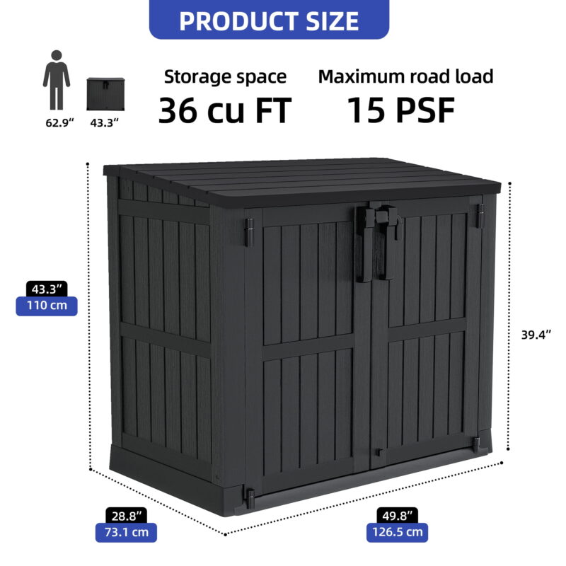 Uforic 36 Cu Ft All-weather Tool Cabinet with Air Vent, Lockable Doors & Lift-Up Roof, Black - Image 5