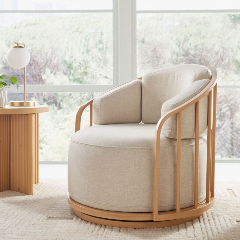 Better Homes & Gardens Lillian Swivel Birdcage Accent Chair, Cream Linen - Image 7