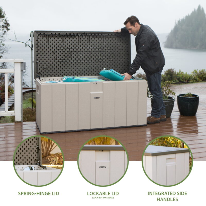 Lifetime New Outdoor Polyethylene Deck Box and Bench 150 Gallon, Tan/Brown (60254) - Image 3