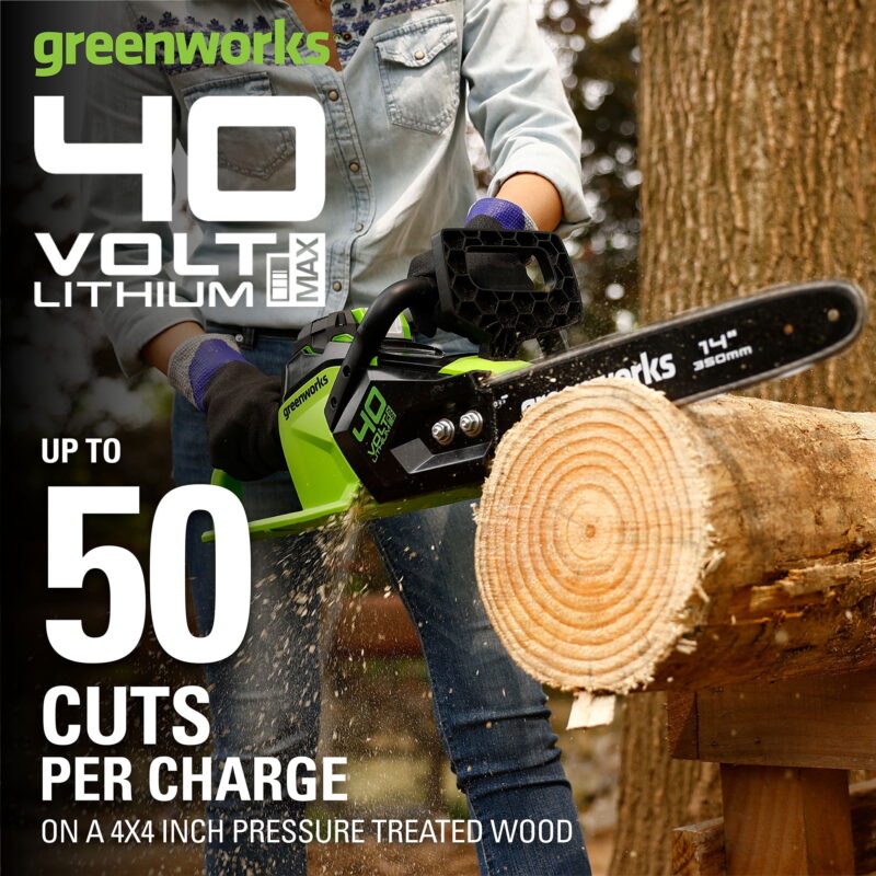 Greenworks 40V 14" Brushless Chainsaw with 2.5 Ah Battery & Charger 2012802 - Image 2