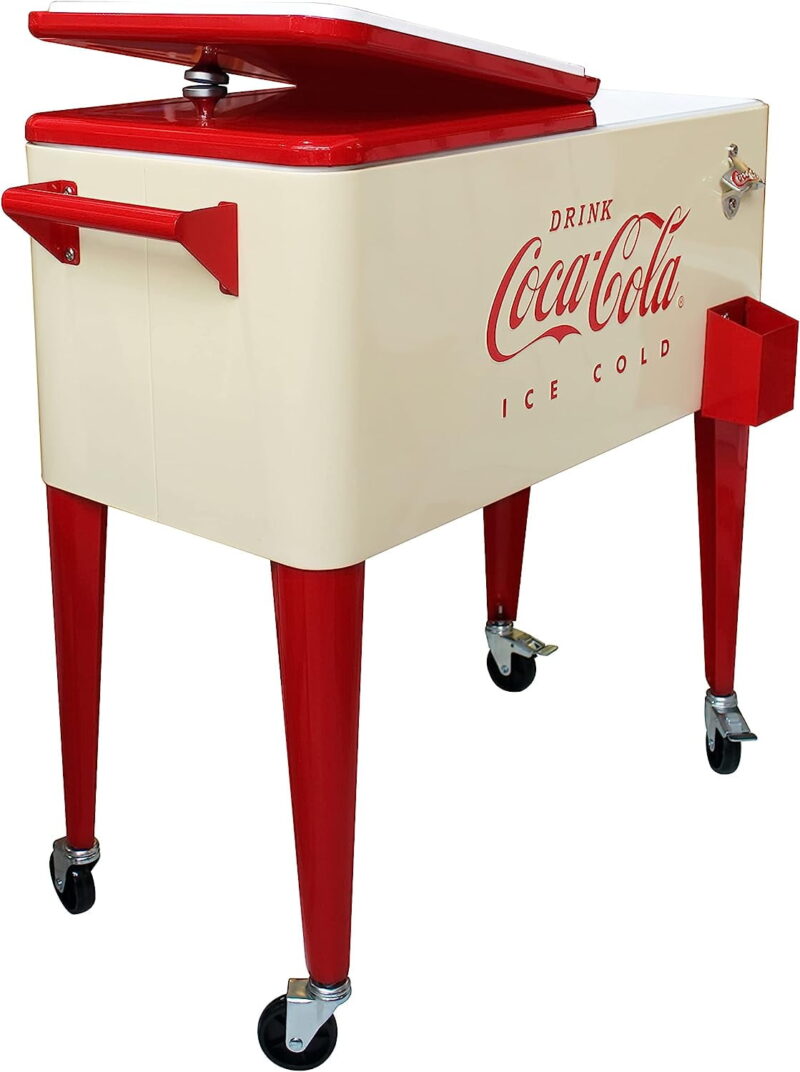 Leigh Country CP 98131 80 Qt. Coca-Cola Vanilla Embossed Metal Outdoor "Ice Cold" Cooler - Image 4