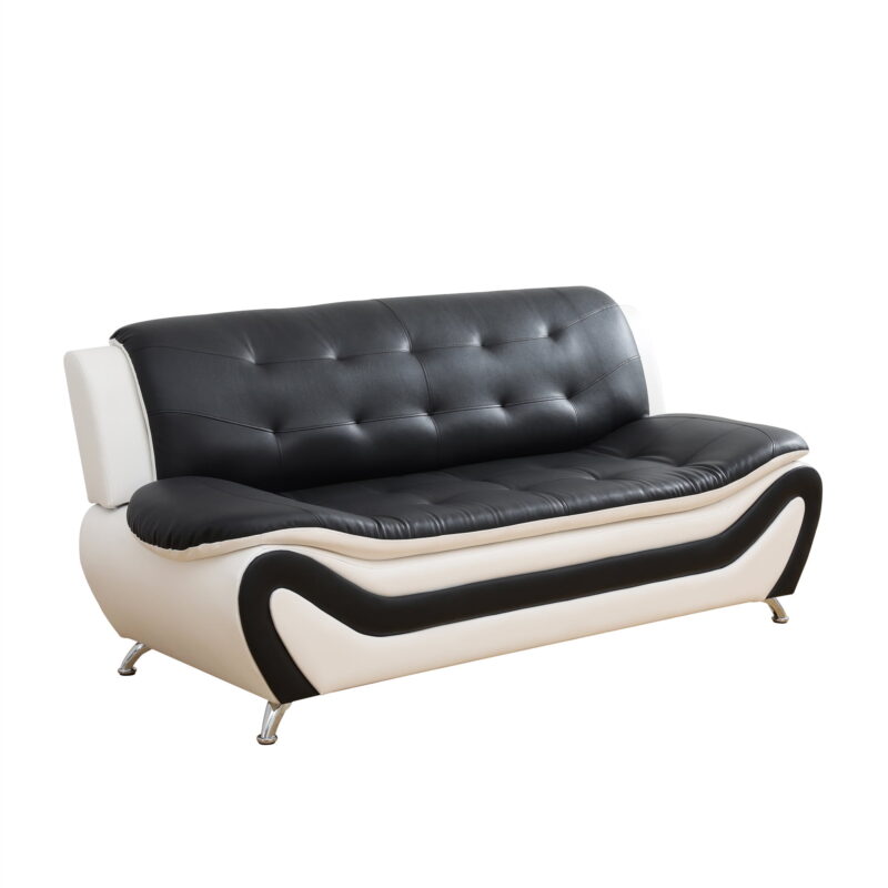 Aukfa 3 Piece Sofa Set - 76.5" Upholstered 3 Seat Sofa Couch for Living Room, Leather, Black&White - Image 2