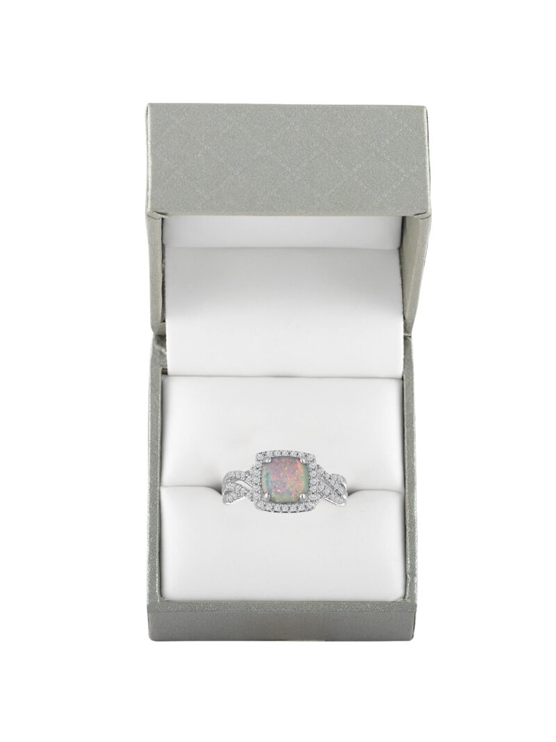 Ladies Brilliance Fine Jewelry Lab-Created Opal with CZ Accents Sterling Silver Cushion Ring - Image 2
