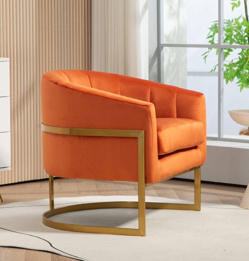 US Pride Furniture Modern Accent Armchair Luxury Gold Frame and Multi-colored Velvet Material Infuse Elegant Flair Red Orange - Image 3