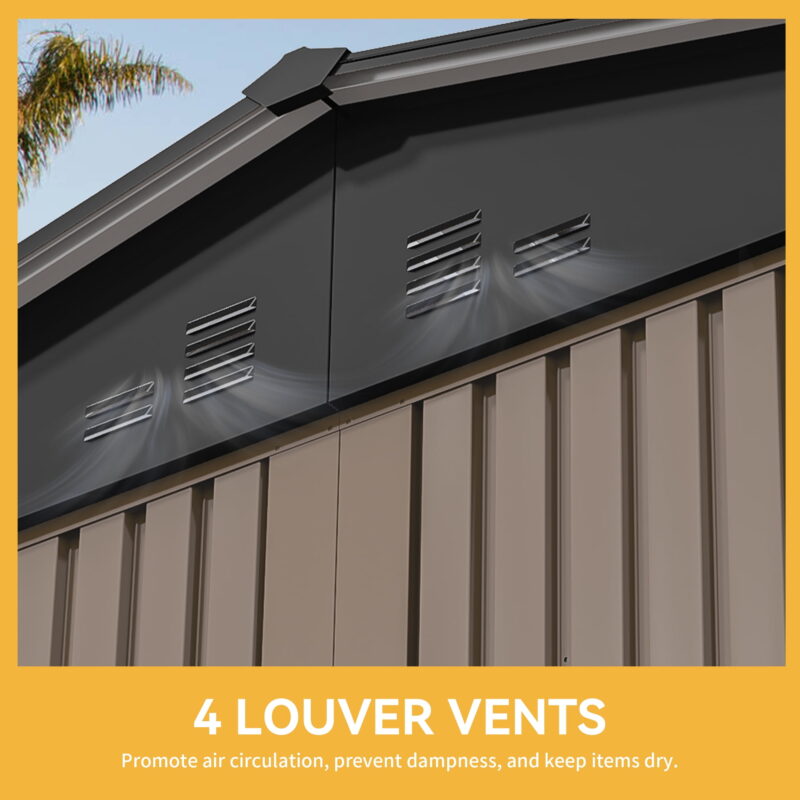 Uforic Large 10x8ft Outdoor Storage Shed Metal with Lockable Doors & Vents Brown Storage for Garden Tools, Lawn Equipment, Bikes - Image 3